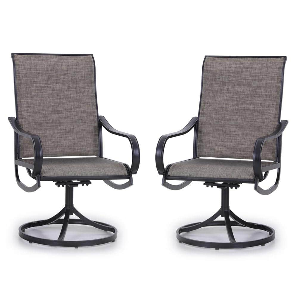 Patio Swivel Chairs Set of 2, Outdoor Dining Chairs with All-Weather Textilene Mesh and Metal, High Back, Patio Swivel Chairs for Patio, Deck, Garden, and Backyard（Gray）
