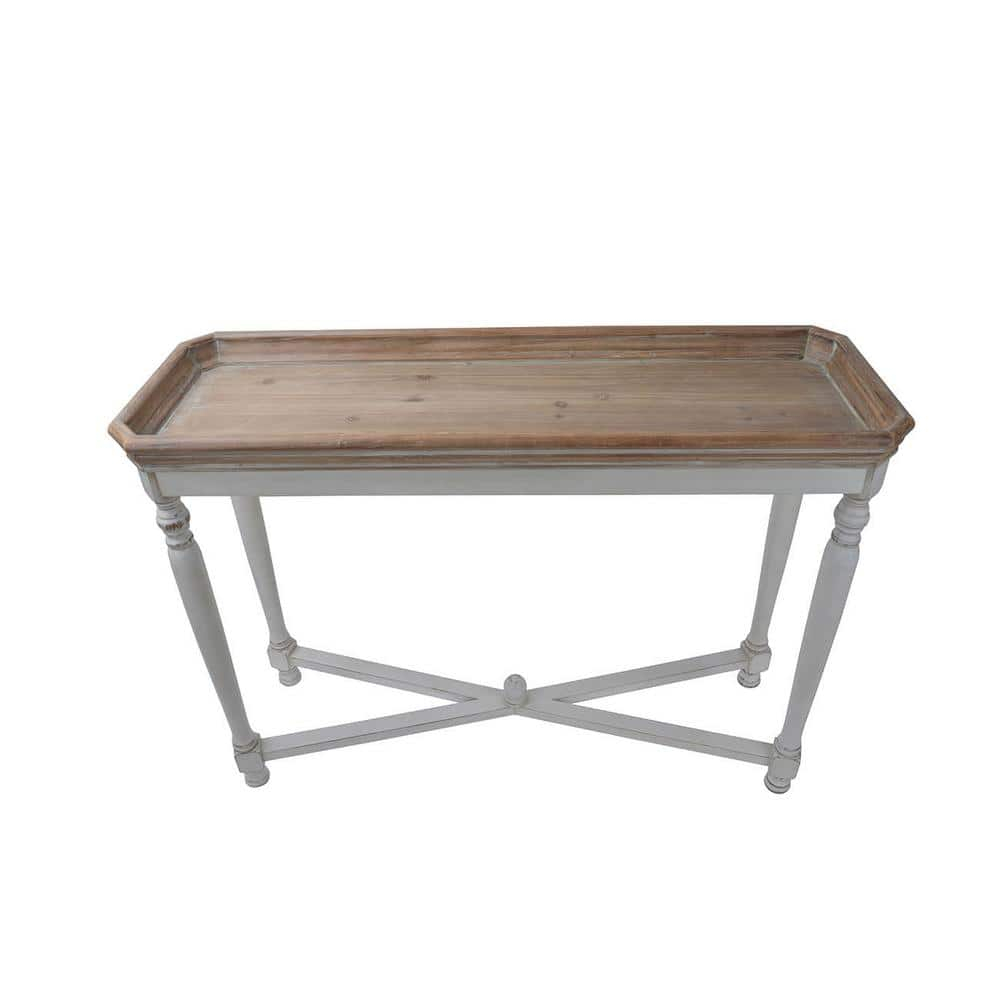 Alcott Aged White and Natural Wood 42" Rectangular Console Table