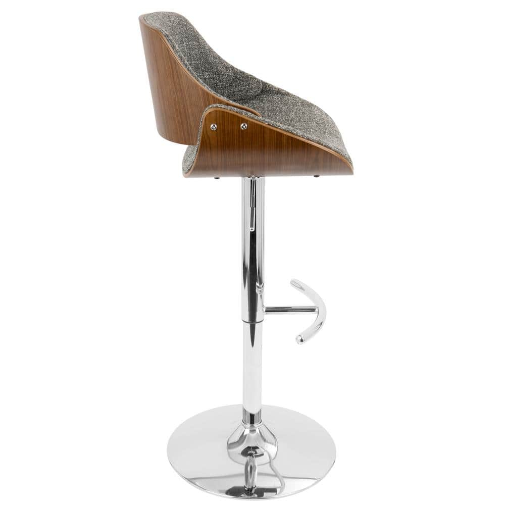 Fabrizzi Mid-Century Modern Adjustable Barstool with Swivel in Walnut and Grey by LumiSource
