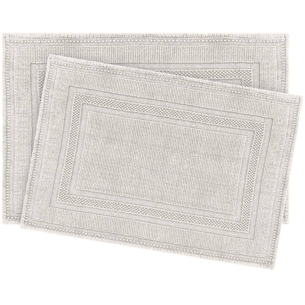 Jean Pierre Cotton Stonewash Racetrack 2-Piece Bath Rug Set, Lt Gray