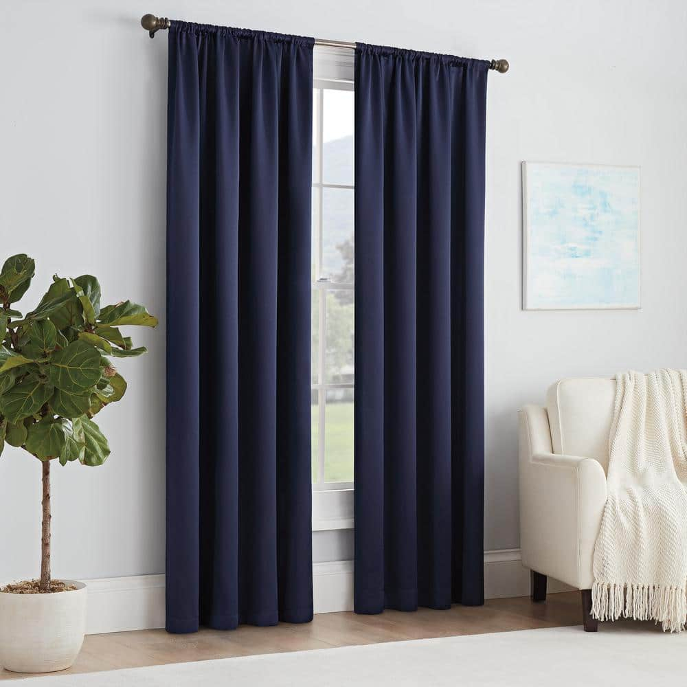 Eclipse Solid Thermapanel Room Darkening Rod Pocket 54 x 84 Panel in Navy
