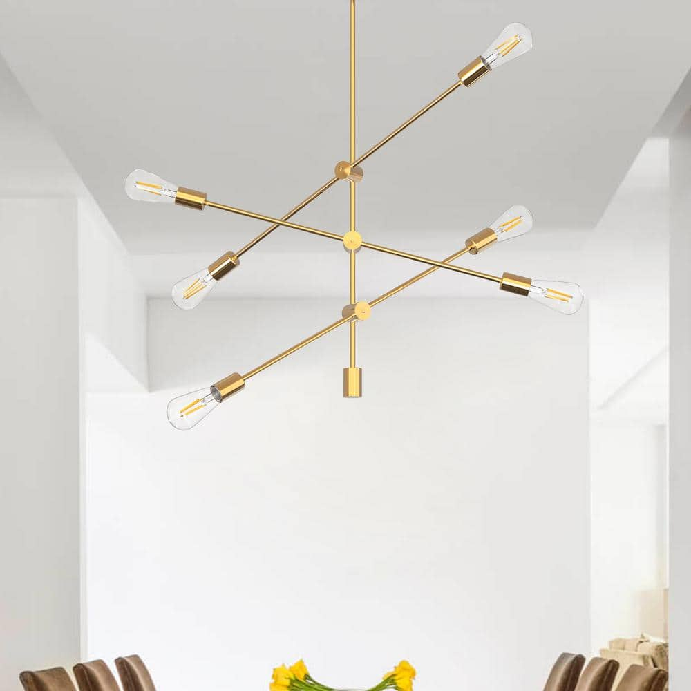 6 Light Sputnik-Inspired Chandelier,Gold Modern Chandelier Pendant Lighting for Kitchen Island Bedroom Living Room