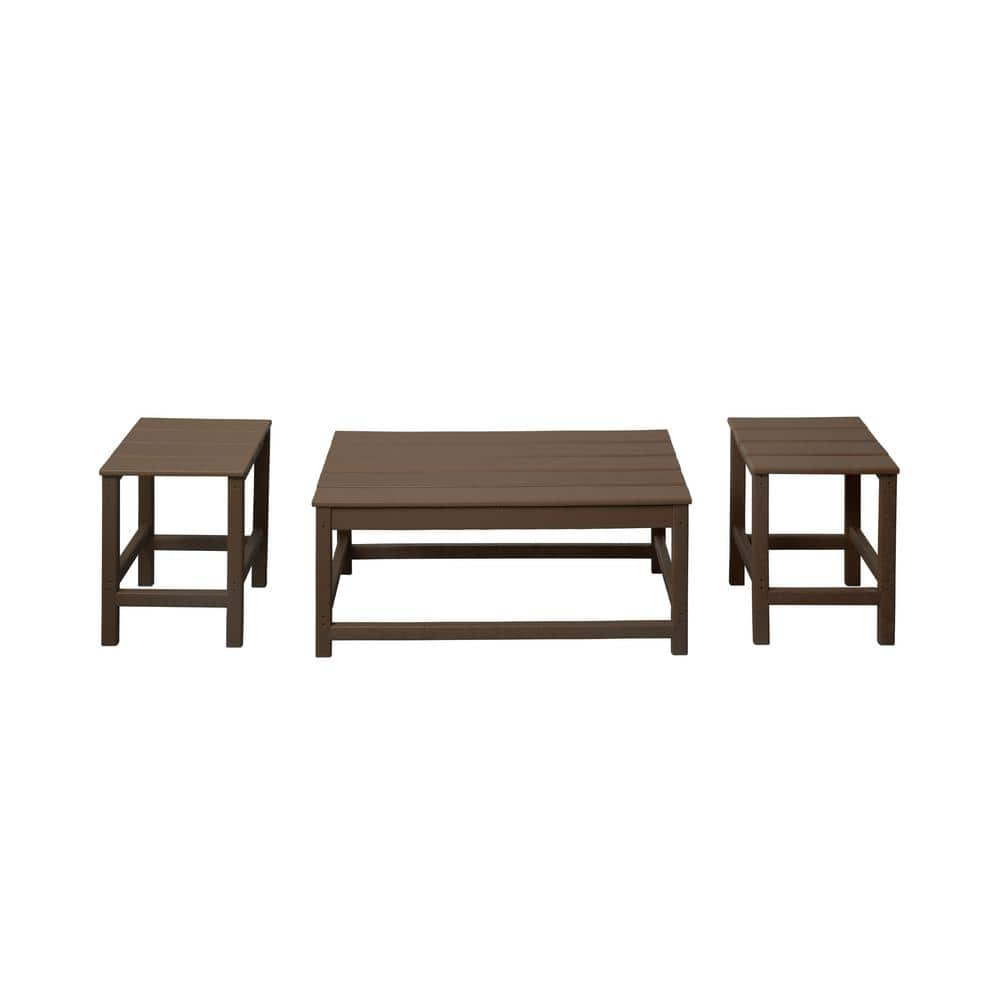 Polytrends  Laguna Hdpe All Weather Outdoor Patio Coffee And Side Tables (3-Piece Set) Dark Brown