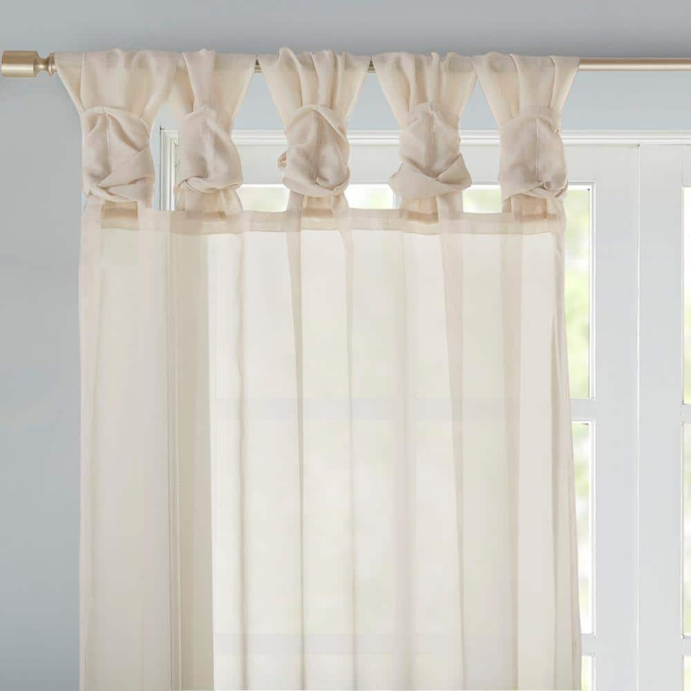 Ivory Sheer Tab Top Ground Length Polyester Drapes