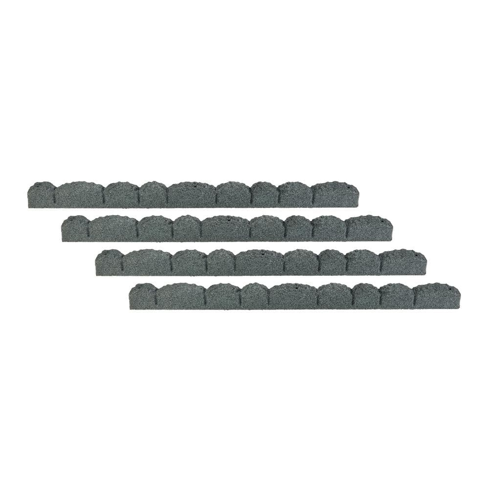 Rubberific Landscape Edging, 4' Gray Cobblestone Rubber Flower Garden Edging Border (4 Pack)