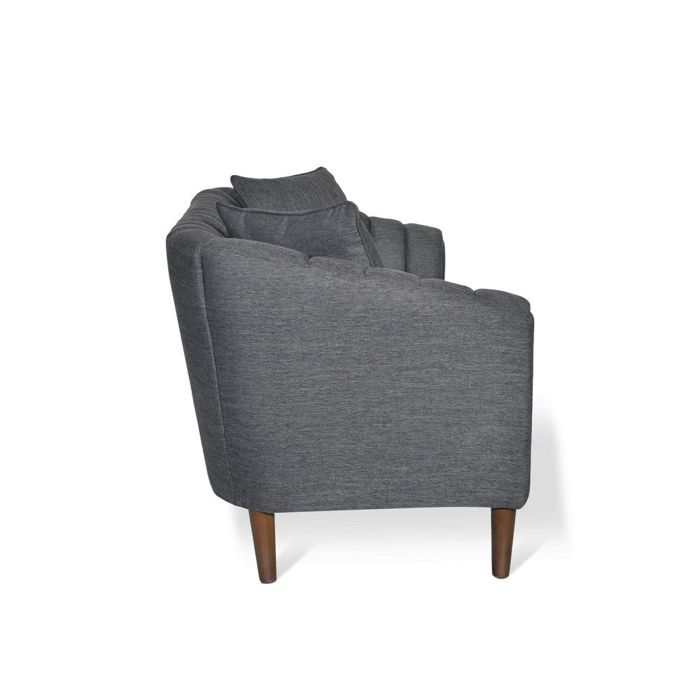 Noble House Currie Fabric Tufted 3 Seater Sofa, Charcoal, Dark Walnut