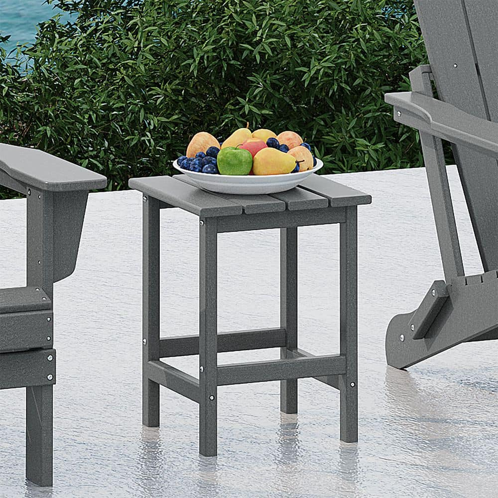 Polytrends  Laguna Hdpe All Weather Outdoor Patio Square Side Table Gray