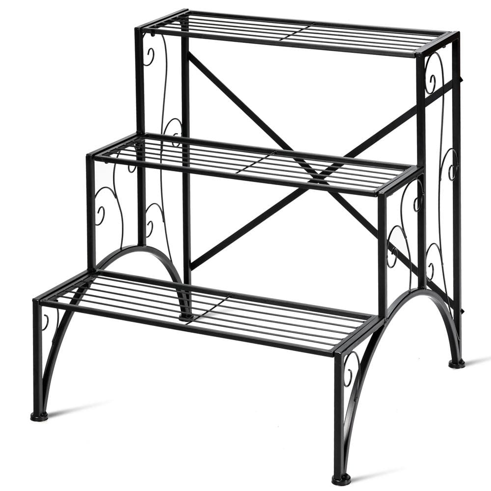 Topbuy Metal 3-Tier Plant Stand Flower Pot Plant Shelves Flower Pot Organizer Rack Suitable for Indoor & Outdoor
