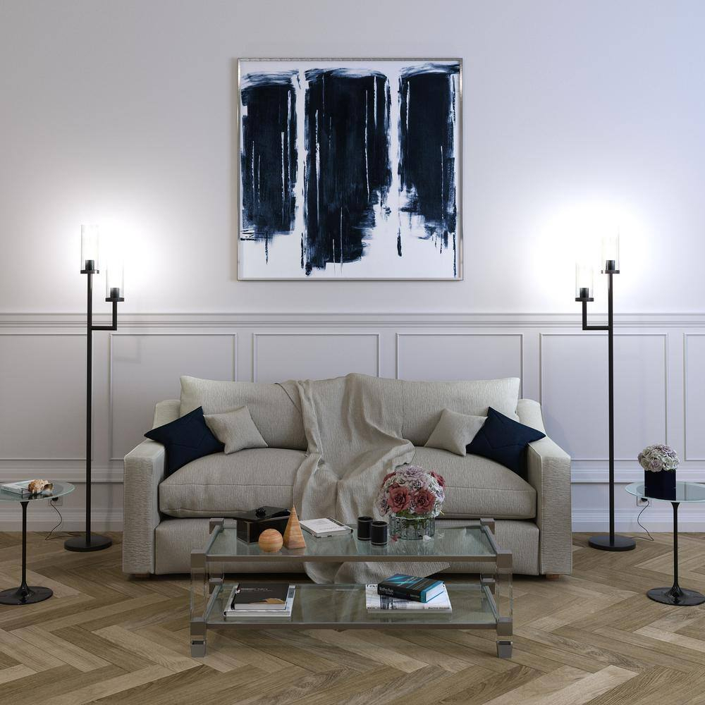 Evelyn&Zoe Traditional 2-Light Torchiere Floor Lamp with Clear Glass Shades