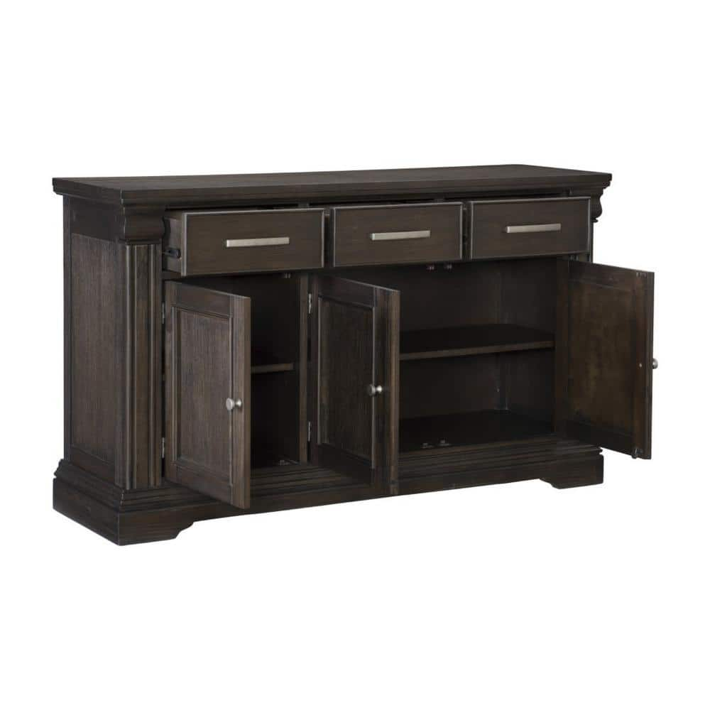 Benjara Ruth 60 Inch Sideboard Server Buffet, 3 Drawer 3 Cabinet, Rustic Brown Wood