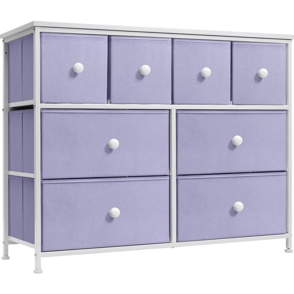 Drawer Purple Dresser Steel Frame Wood Top Easy Pull Fabric Bins 11.81 in. L x 39.37 in. W x 30.7 in. H 8