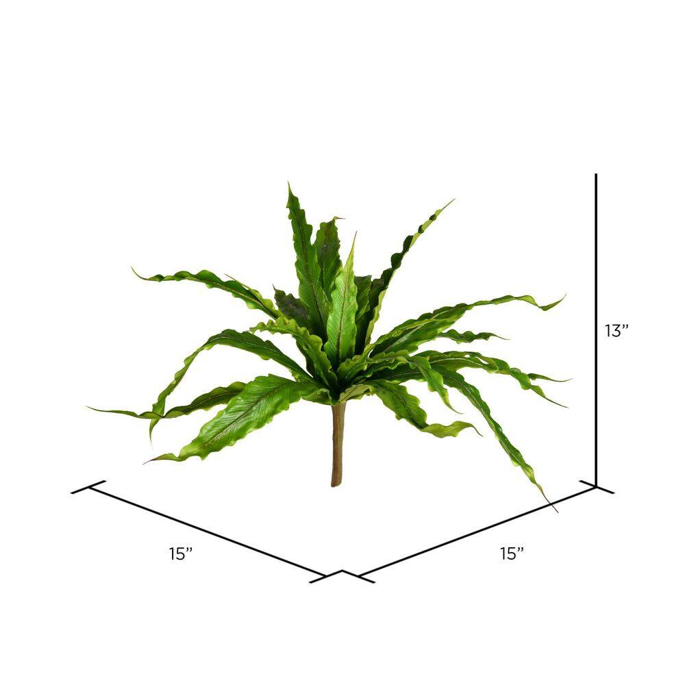 Vickerman 13" Artificial Green Bird Nest Fern Bush.