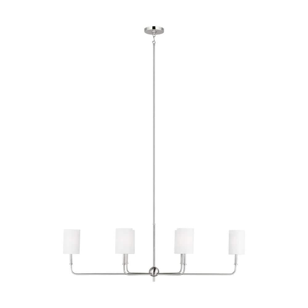 Brushed Nickel 6-Light Linear Chandelier with White Linen Shades