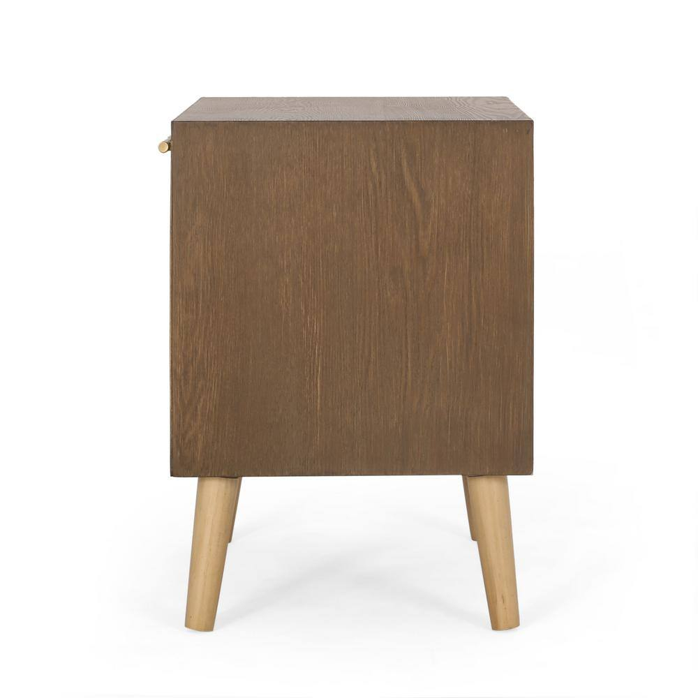 Noble House Breding End Table with Storage, Walnut, Natural, and Antique Gold