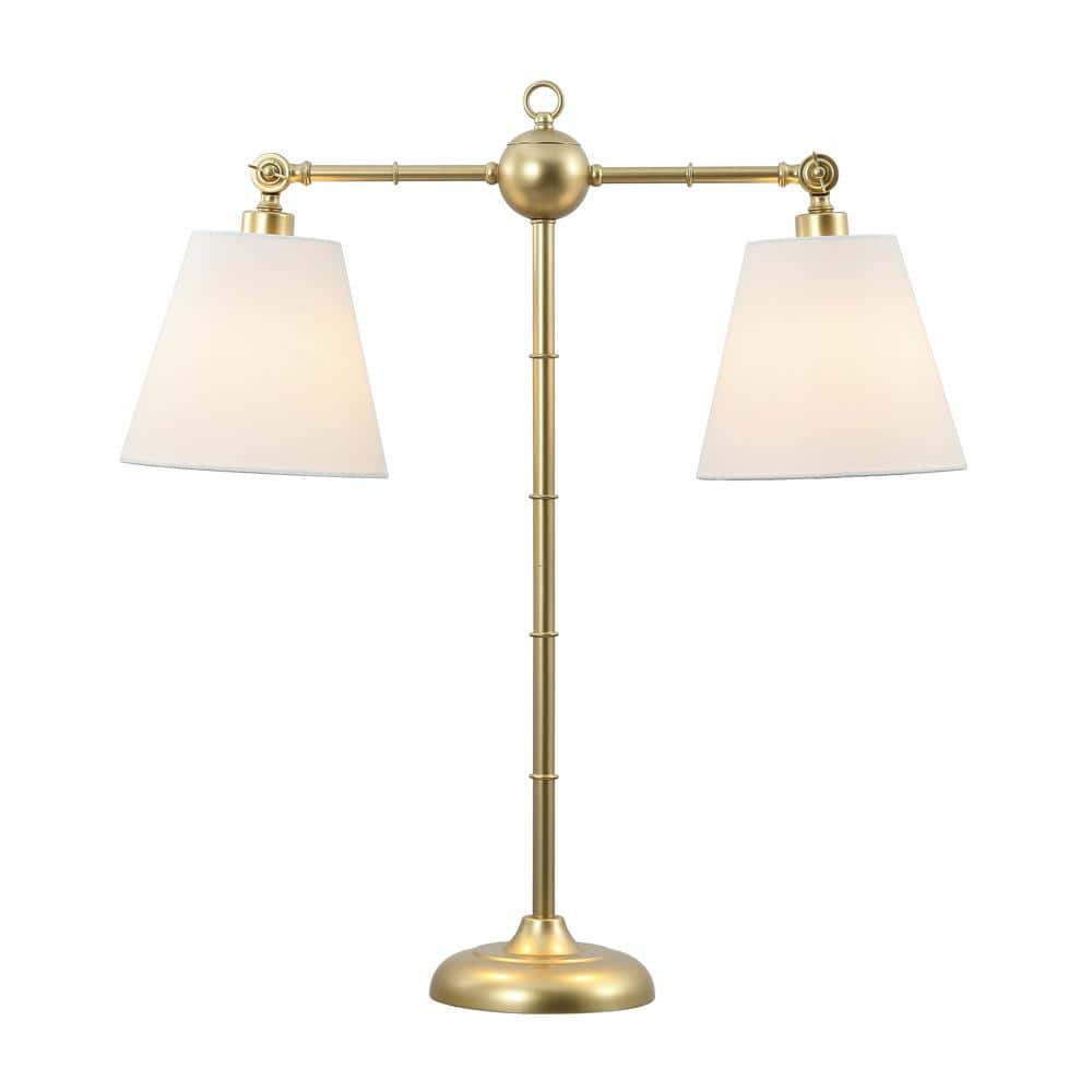 Gold Adjustable Dual White Shade Library Table Lamp