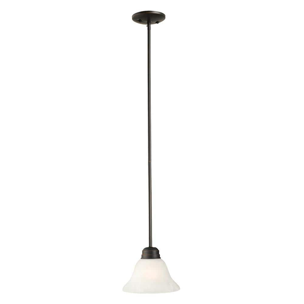 Design House 514513 Millbridge Traditional 1-Light Indoor Dimmable Mini Pendant with Alabaster Glass Shade for Kitchen island bar Bar, Oil Rubbed Bronze