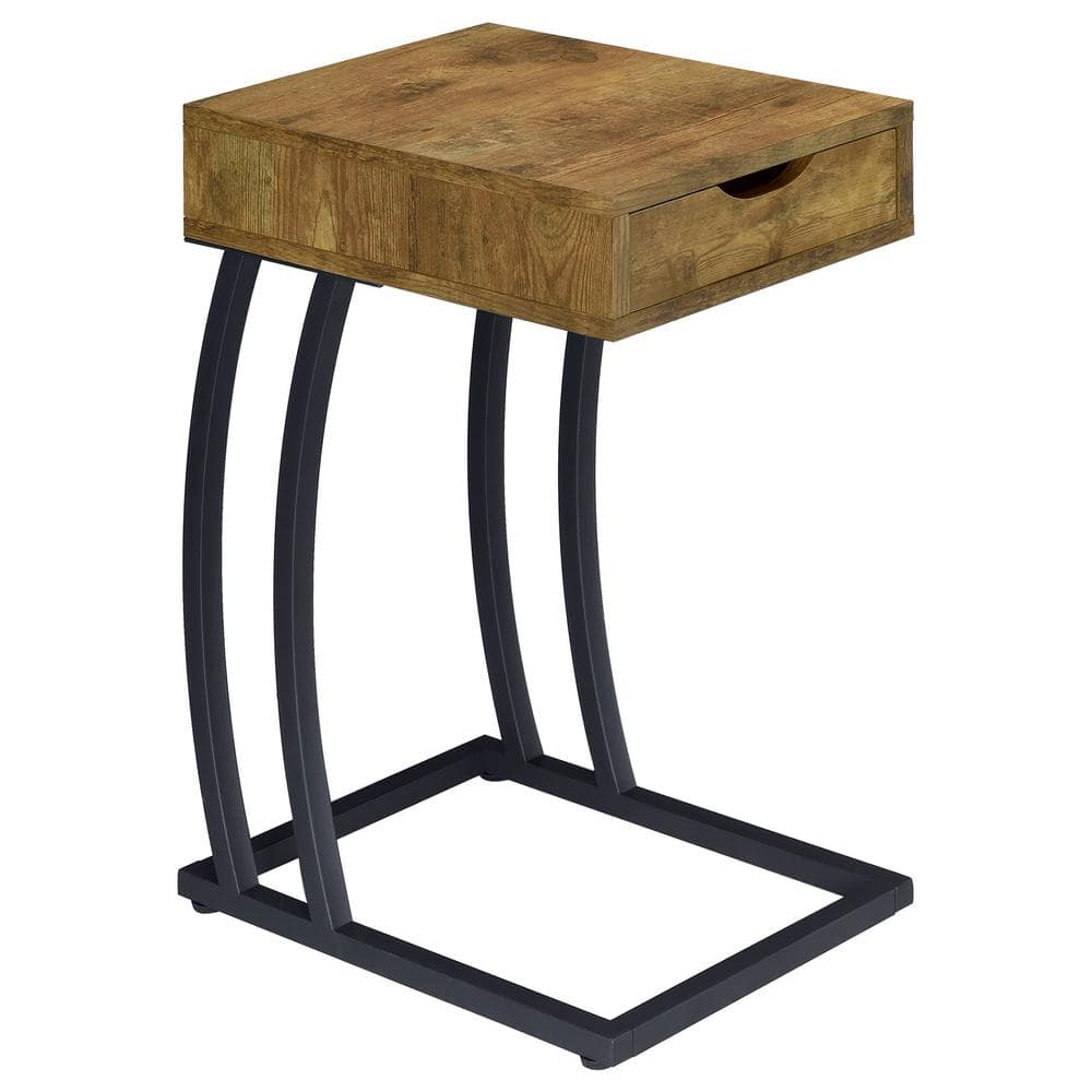SQFHV Contemporary Wood End Table w/ 2 Power Outlets & USB Ports in Nutmeg
