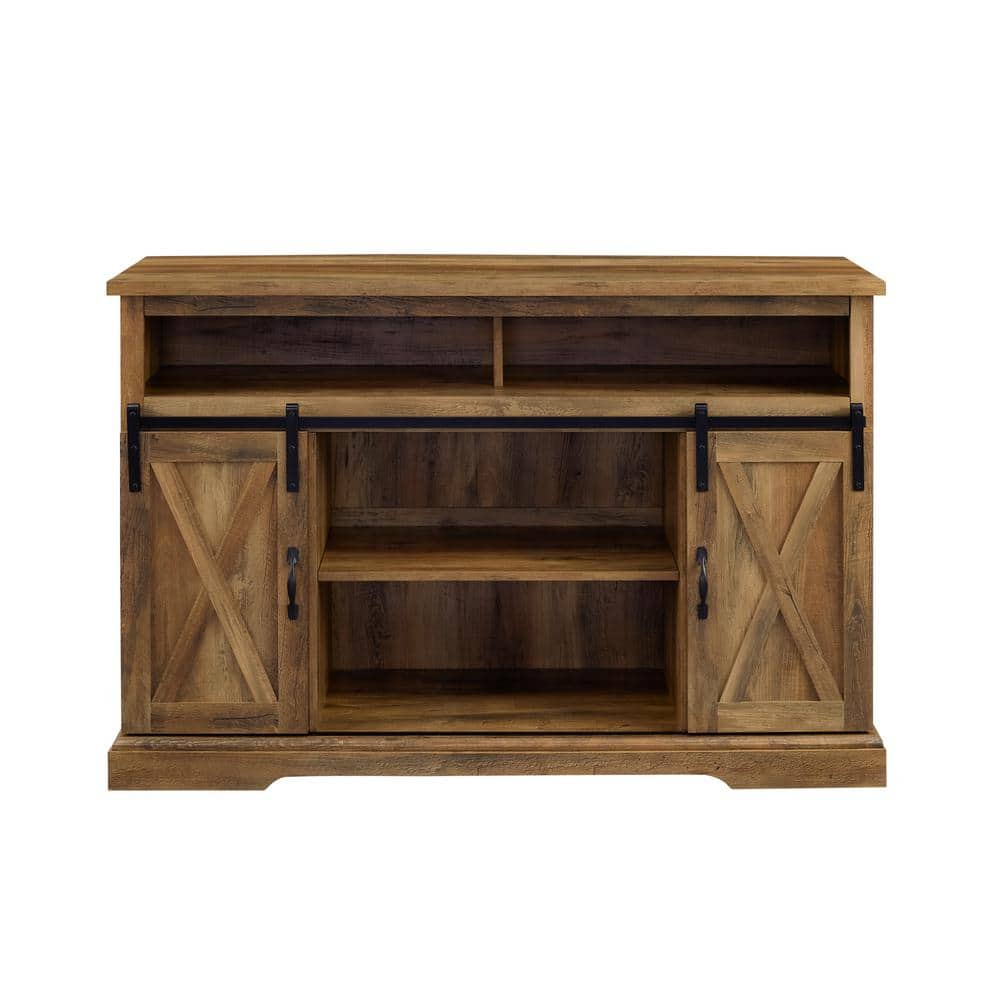 Walker Edison Farmhouse Barn Door TV Stand for TVs up to 58", Reclaimed Barnwood