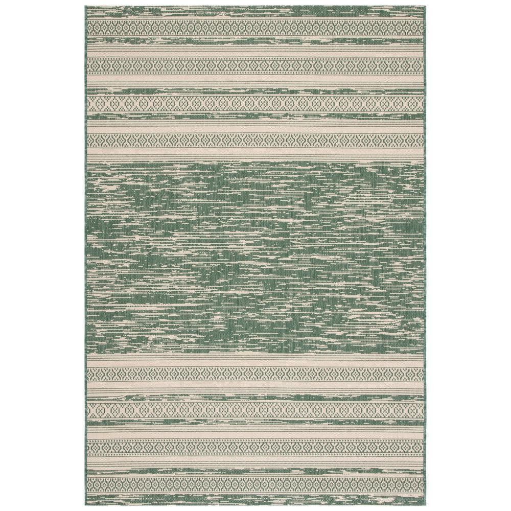 SAFAVIEH Courtyard Galen Striped Indoor/Outdoor Area Rug, Dark Green/Beige, 4' x 5'7"