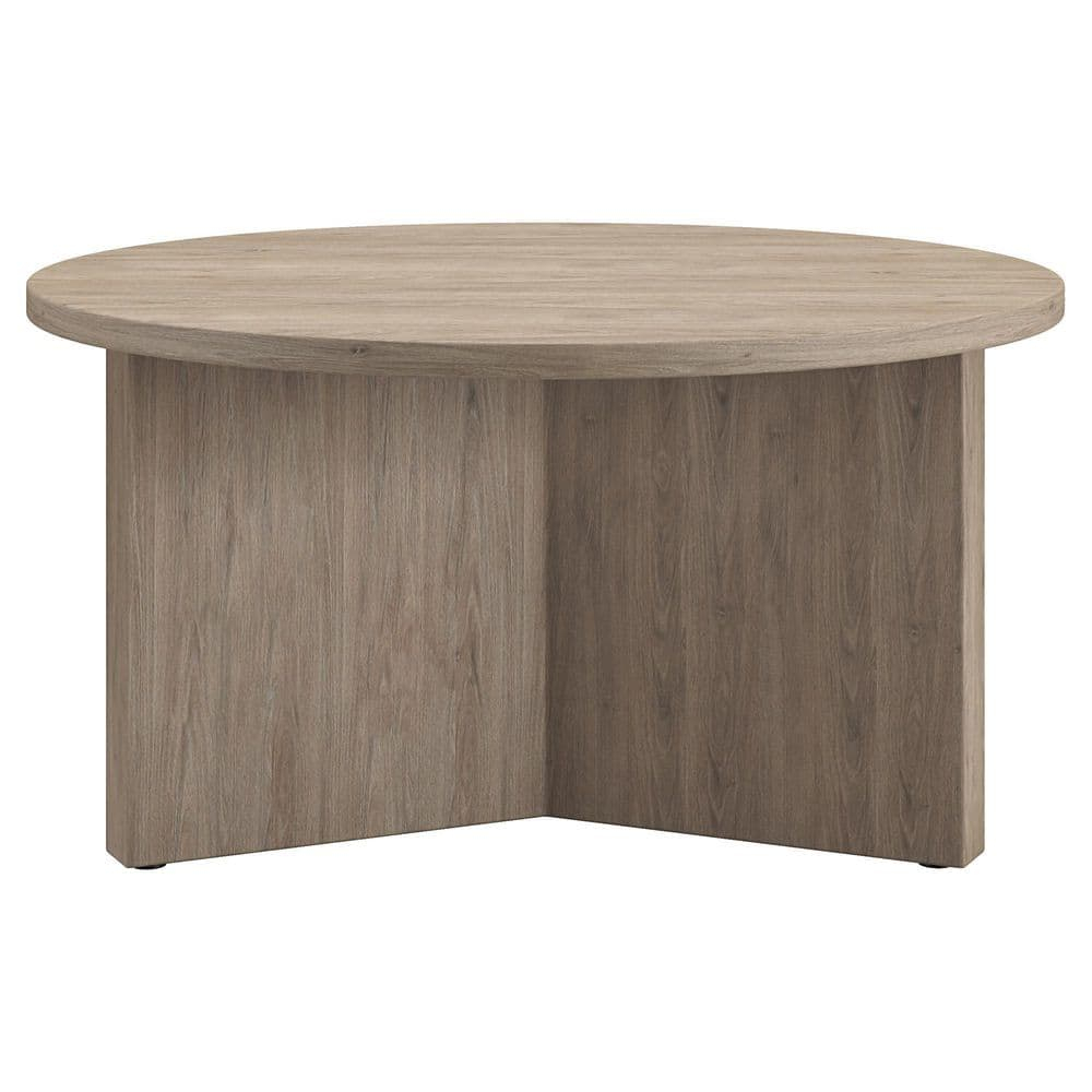 Evelyn&Zoe Anders Easy Assembly Round Medium Density Fiberboard Coffee Table, Antiqued Gray Oak