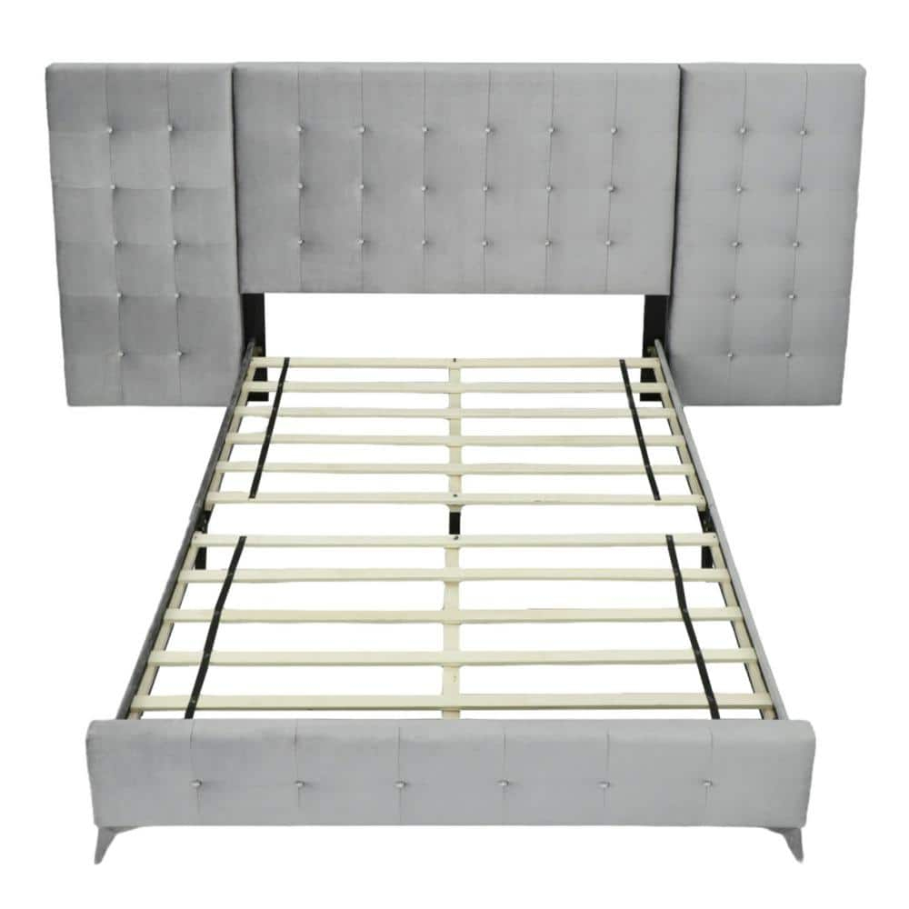 Picket House Furnishings 133"W Wood King Bed with 2 Nightstands in Silver Grey