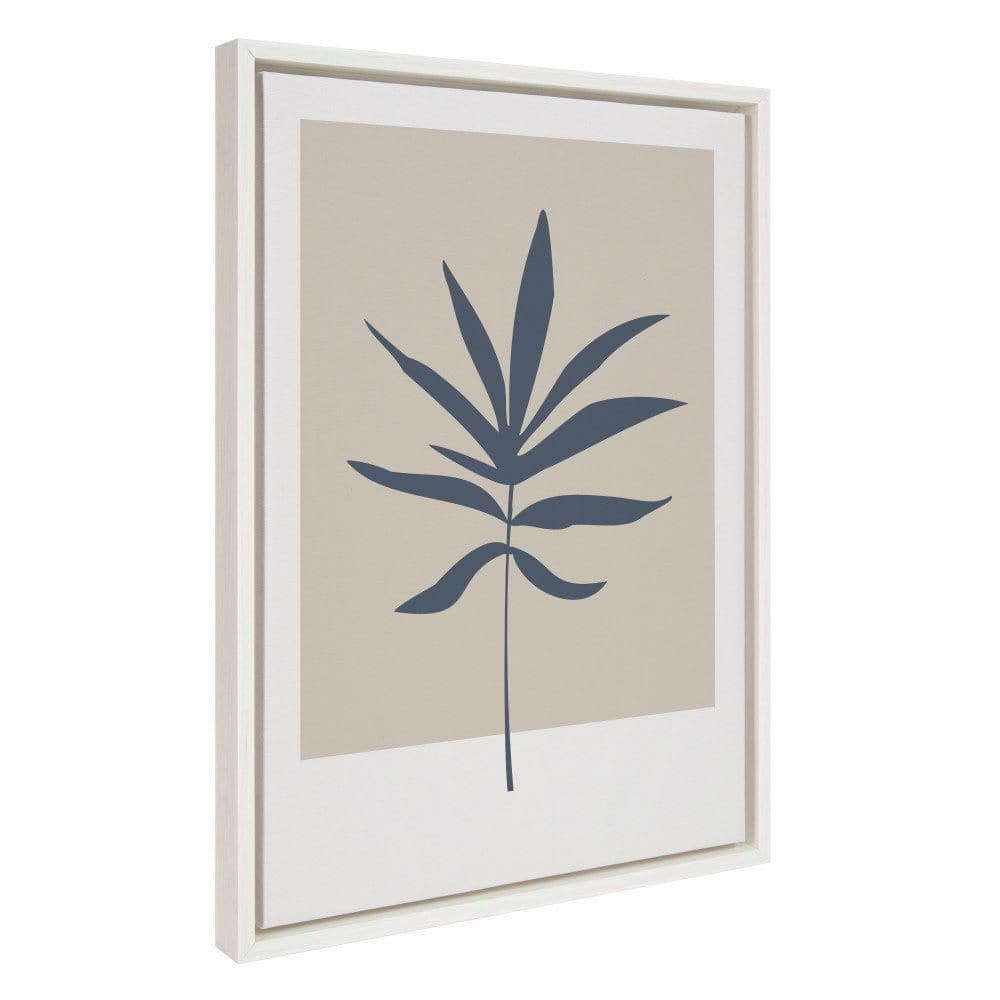 Kate and Laurel Sylvie Muted Tan and Blue Colorblock Botanical Leaf Framed Canvas Wall Art by The Creative Bunch Studio, 18x24 White, Simple Modern Botanical Wall Decor Art