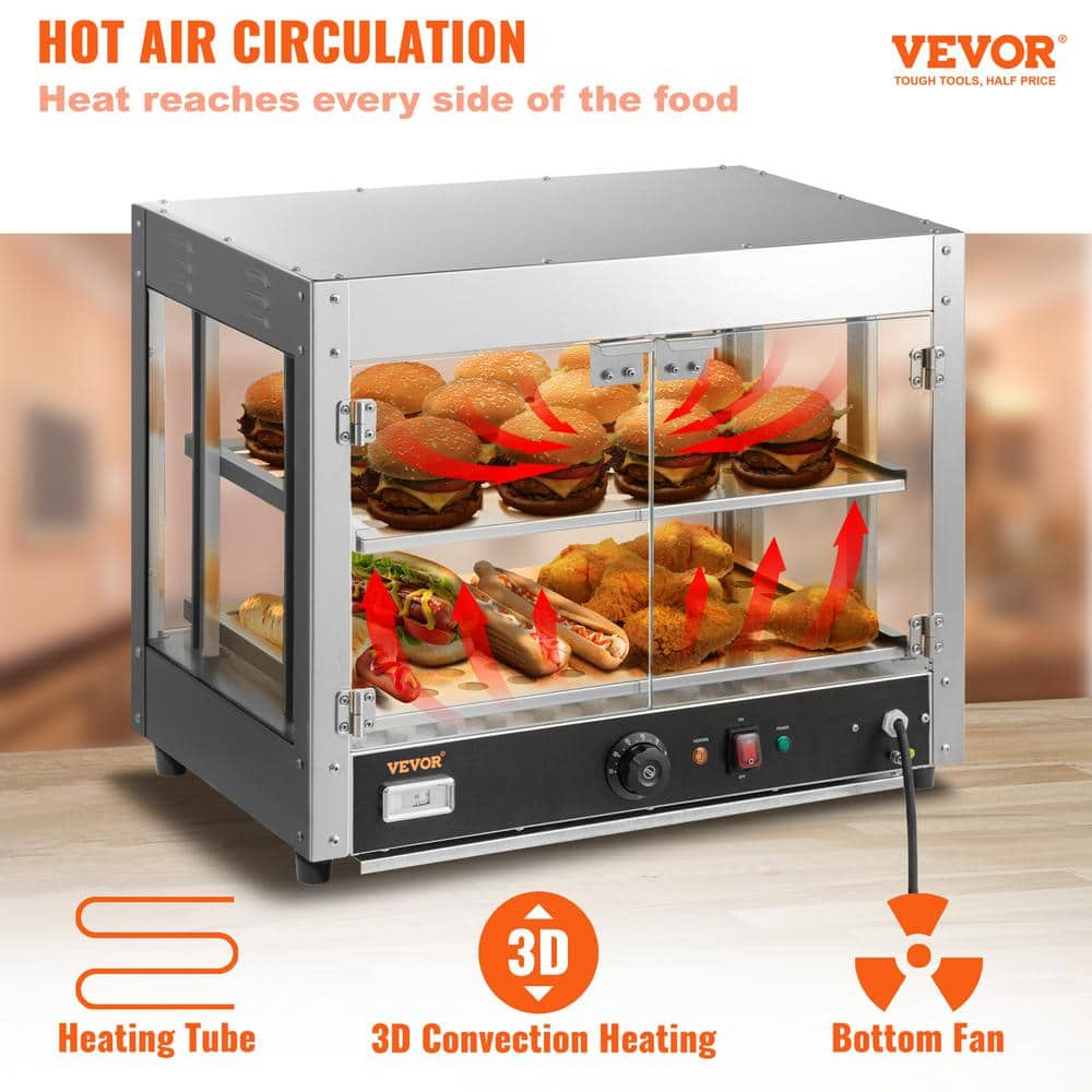 VEVOR 2-Tier Commercial Food Warmer Display - Countertop Pizza Cabinet with Light