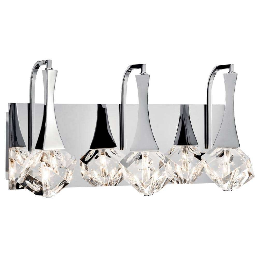 Rockne Chrome 3-Light LED Vanity with Polished Crystals