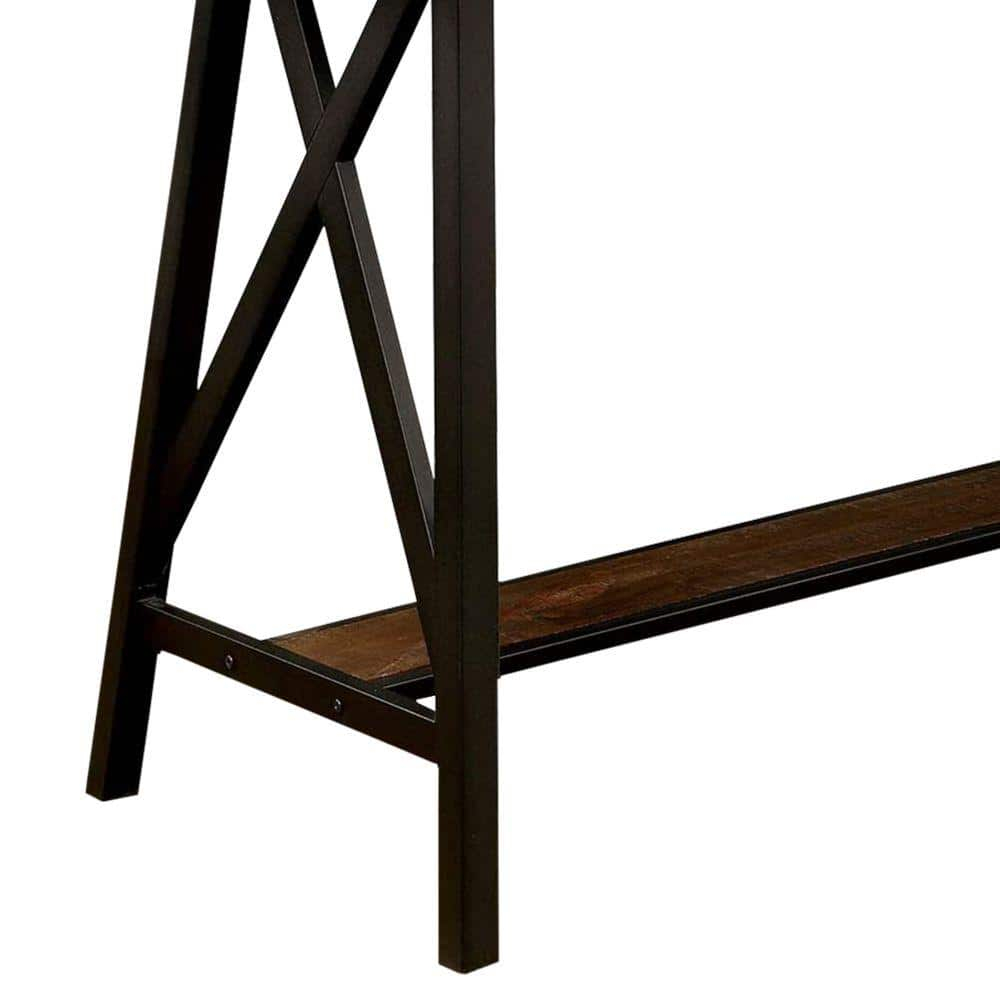 Benzara Wooden Counter Height Table With Angled Metal Legs, Black And Brown