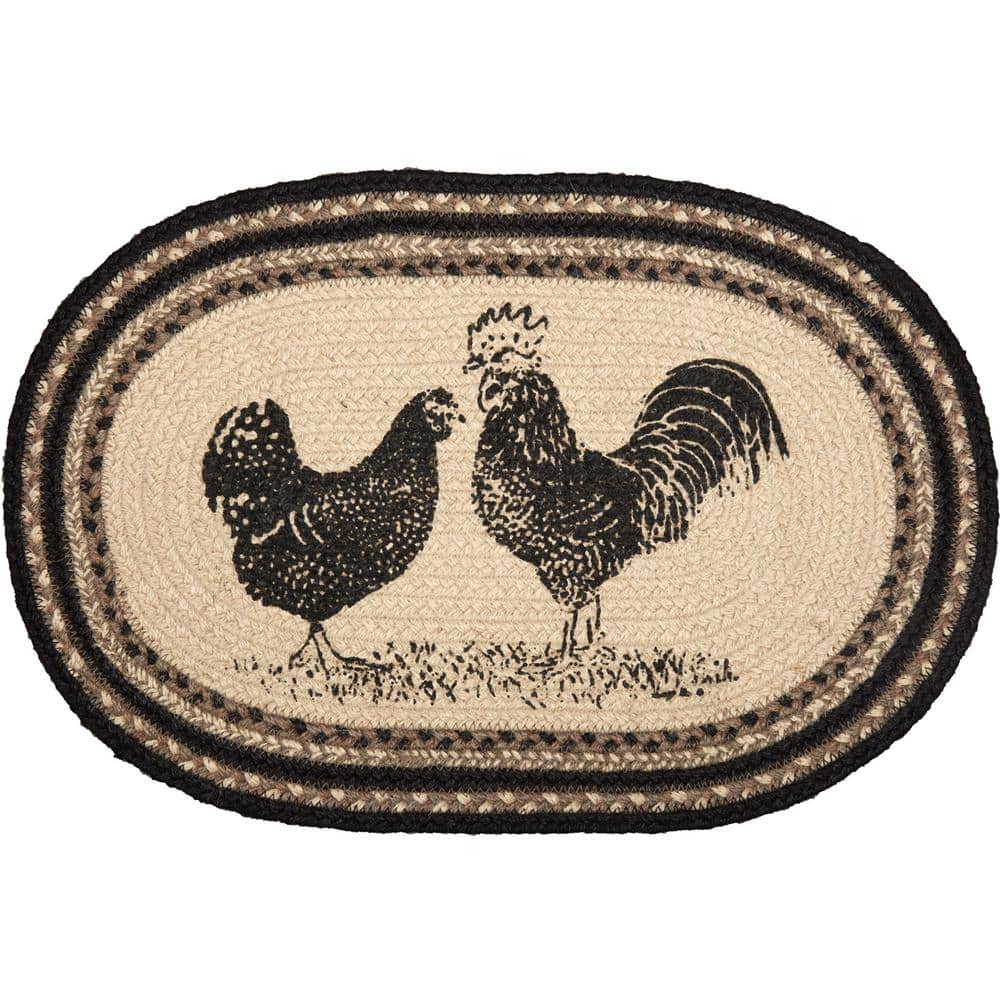 VHC Brands Sawyer Mill Poultry 12 x 18" Jute Placemats, Set of 6, Charcoal