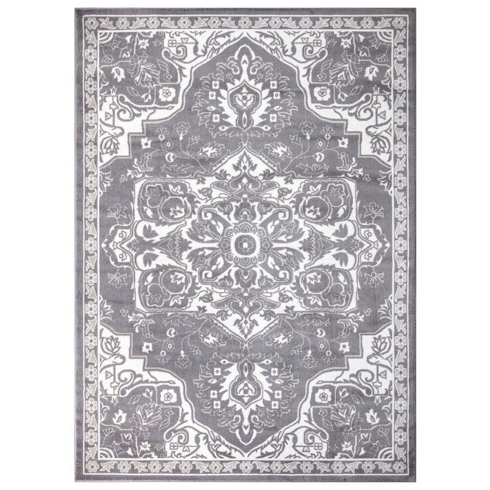 Concord Global Trading Concord Global Jefferson Collection Vintage Area Rug Grey/Ivory 6'7"x9'3" 7' x 9' Bedroom