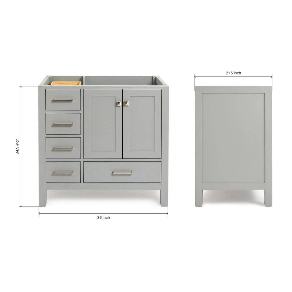 Ariel A037s-R-Bc Cambridge 36" Single Free Standing Wood Vanity Cabinet Only - Grey