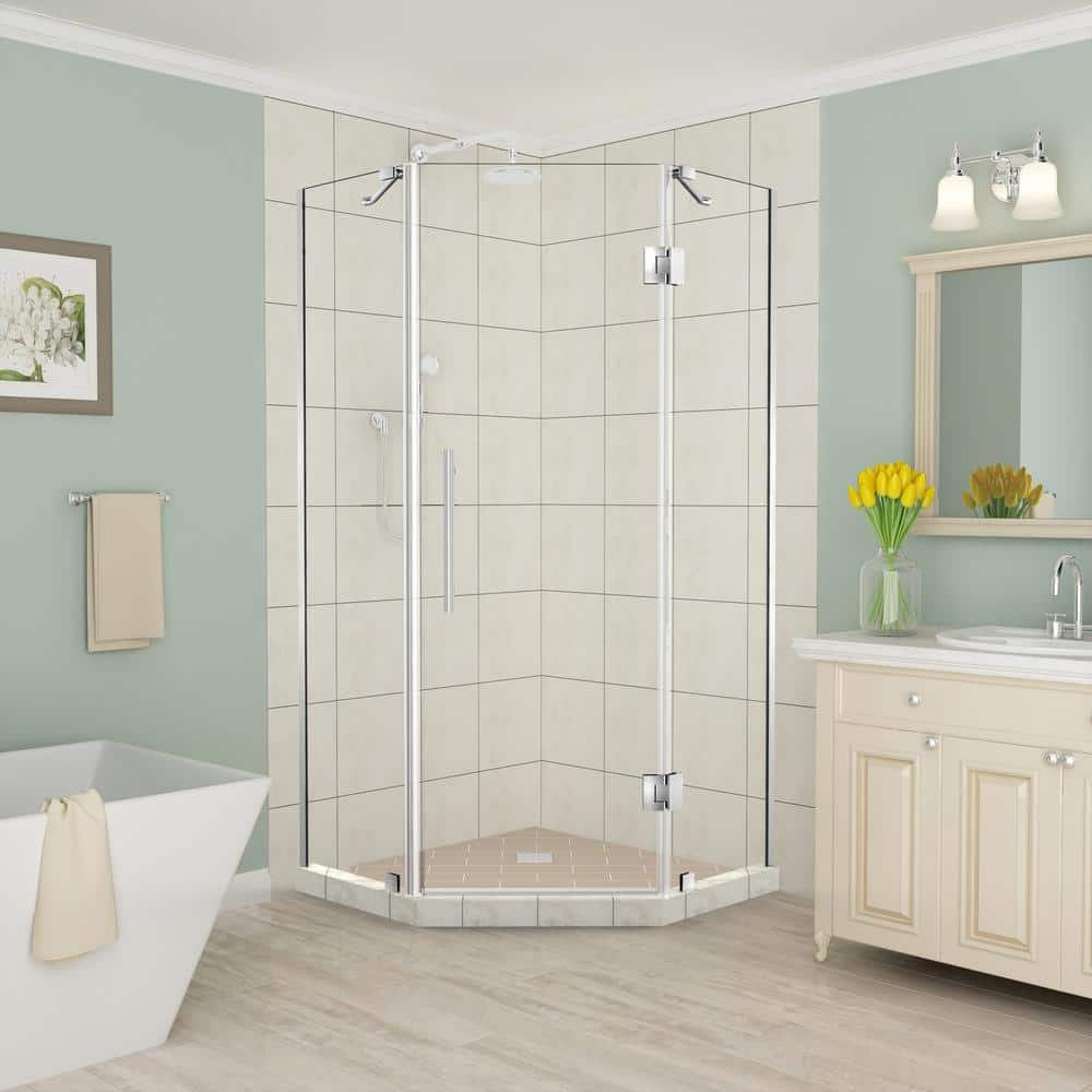 Merrick Frameless Clear Glass Neo-Angle Shower Enclosure with Stainless Steel Hardware