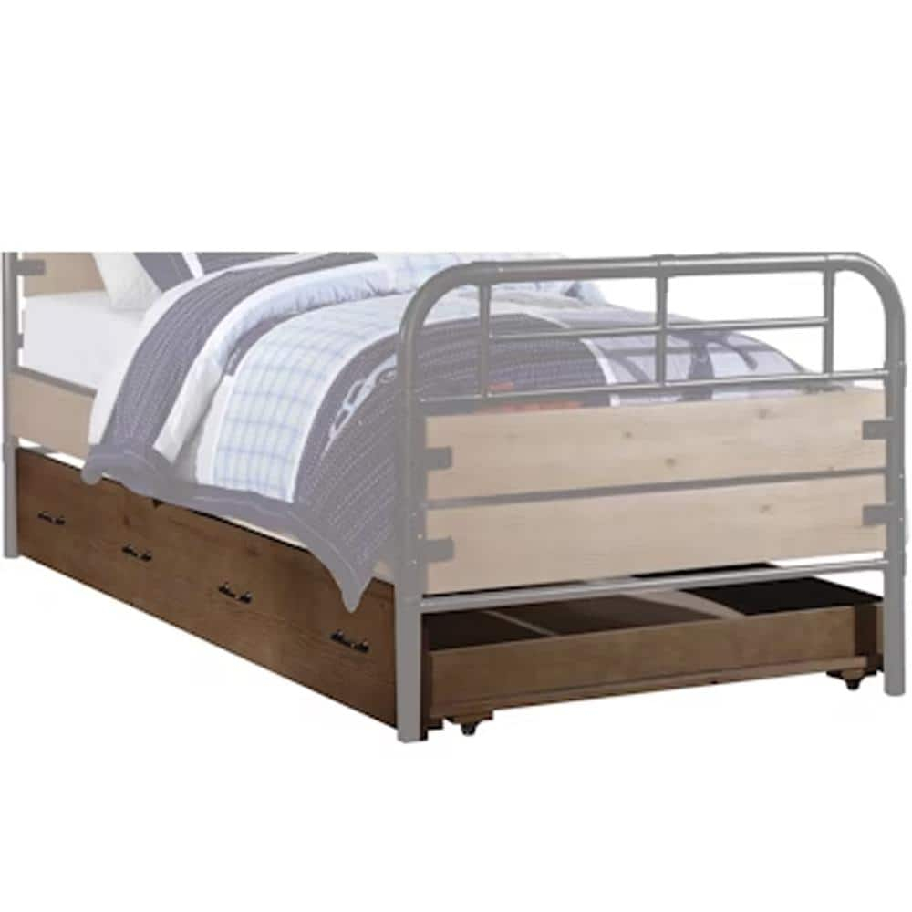 Antique Oak Twin Trundle Bed with Drawer and Wood Frame