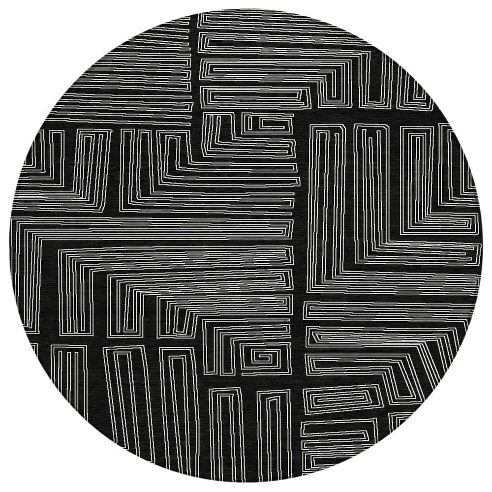 Chantille Machine Washable Indoor/Outdoor Abstract ACN1045 Black 8 ft. x 8 ft. Area Rug