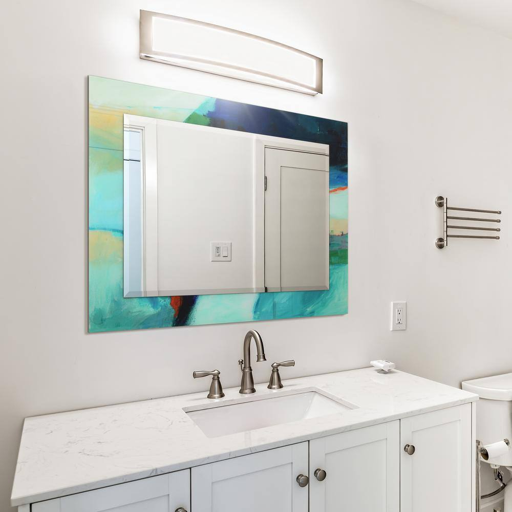 Empire Art Direct TAM-107234-4030 'Sky' Rectangular Beveled Mirror on Free Floating Printed Tempered Art Glass