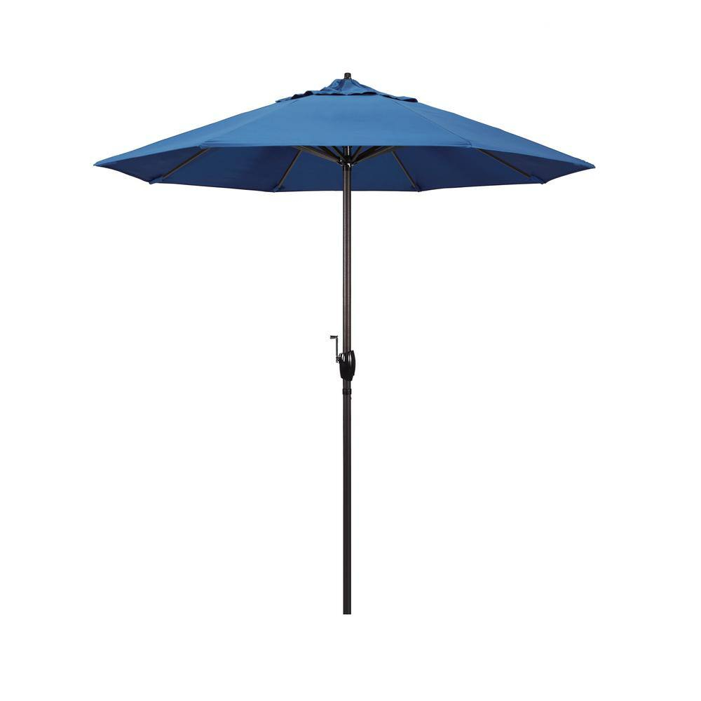 7.5 ft. Bronze Aluminum Market Auto-Tilt Crank Lift Patio Umbrella in Capri Pacifica