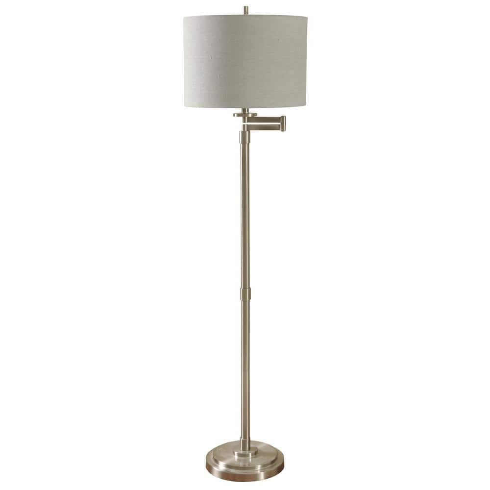 Floor Lamp - Brushed Steel Finish - Light Beige Hardback Fabric Shade