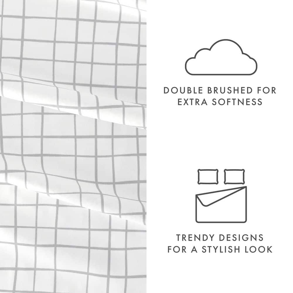 Noble Linens 4 Piece Pattern Microfiber Bed Sheets Set, Light Gray Crossroad, King