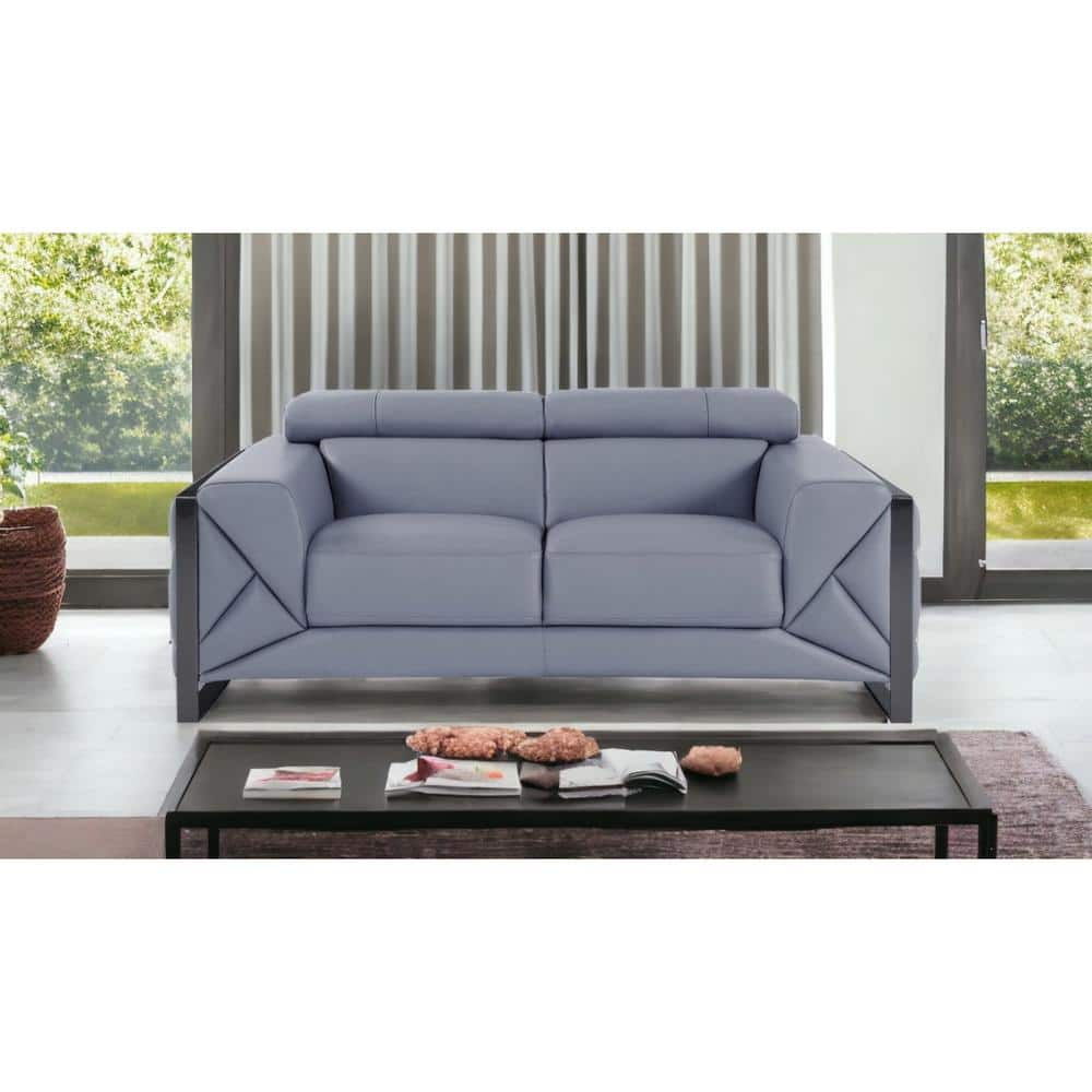 HomeRoots 477563 75 in. Tufted Italian Leather Loveseat, Light Blue