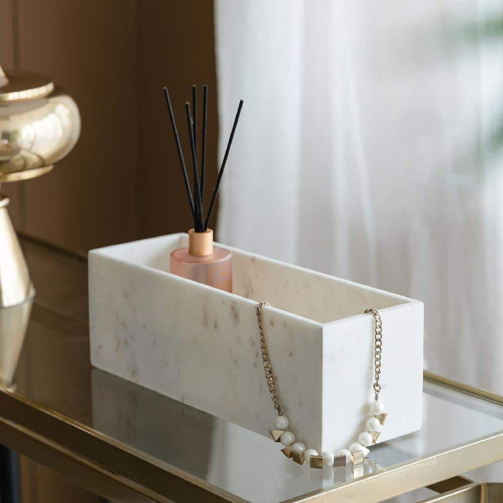 A&B Home  Rectangular Marble Tray - White.