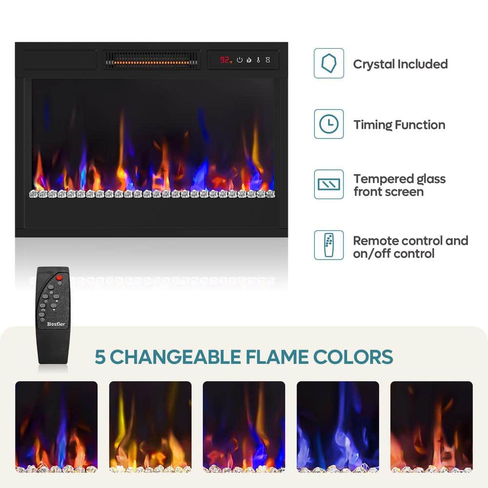 Bestier 70" Electric Fireplace TV Stand for TVs Up to 75", Modern Entertainment Center with Storage Cabinets, LED Lights, Open Shelves and Cable Holes for Living Room, Dark Walnut