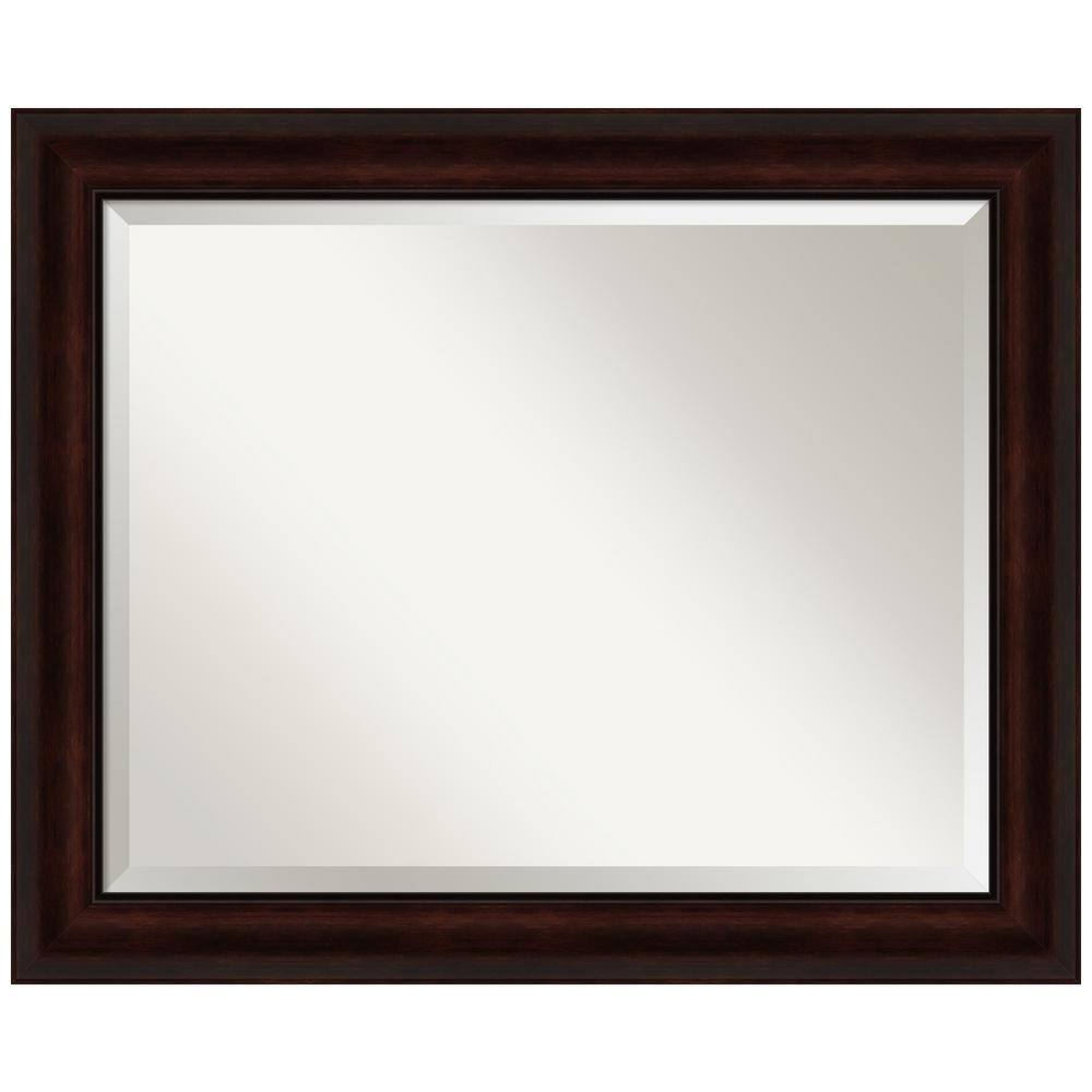 Amanti Art Beveled Bathroom Wall Mirror - Coffee Bean Brown Frame - Coffee Bean Brown Outer Size: 33 x 27 in