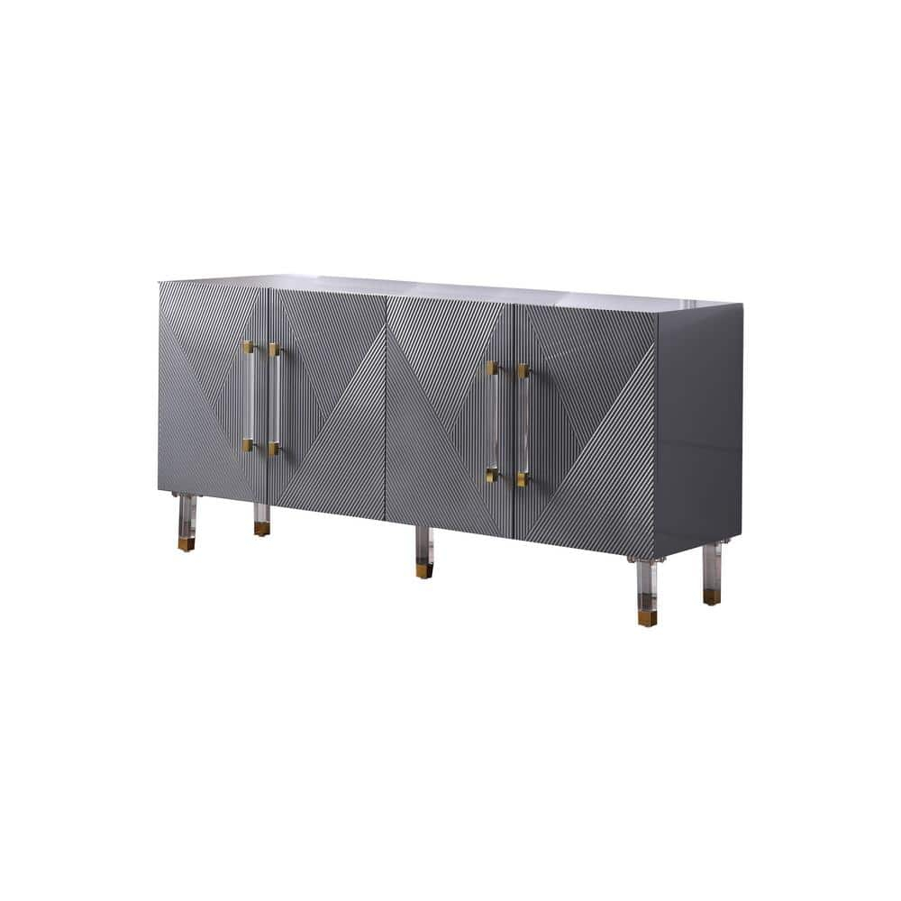 Best Master Furniture Fenella 65" Modern Wood Sideboard in Gray with Gold Accent