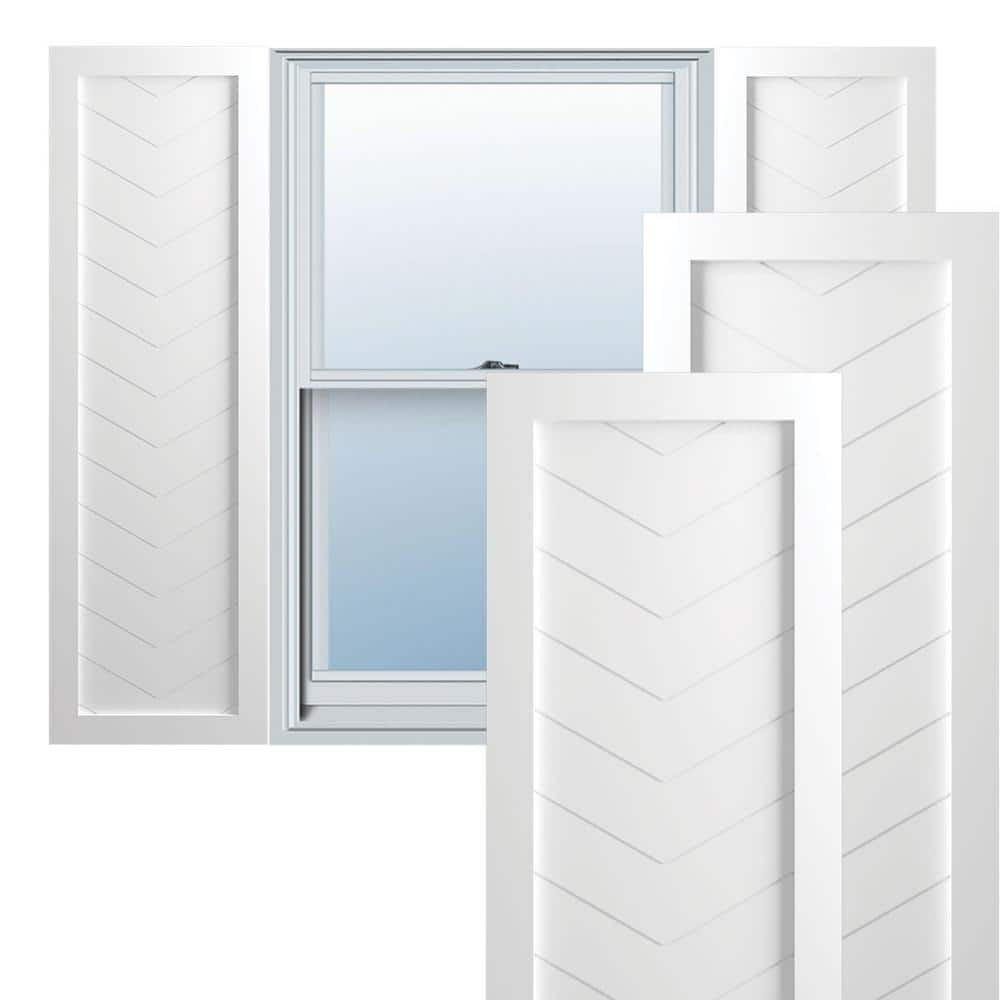 Ekena Millwork 12"W x 48"H True Fit PVC Single Panel Chevron Modern Style Fixed Mount Shutters, Unfinished (Per Pair - Hardware Not Included)