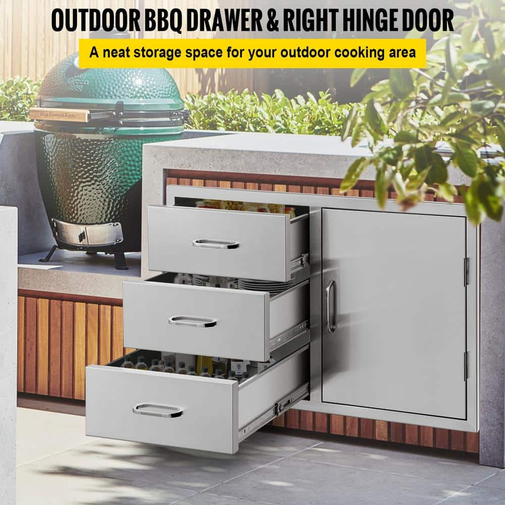 Outdoor Kitchen Drawers Stainless Steel BBQ Access Drawers with Handle 38.1 in. W x 22.6 in. H x 20.8 in. D