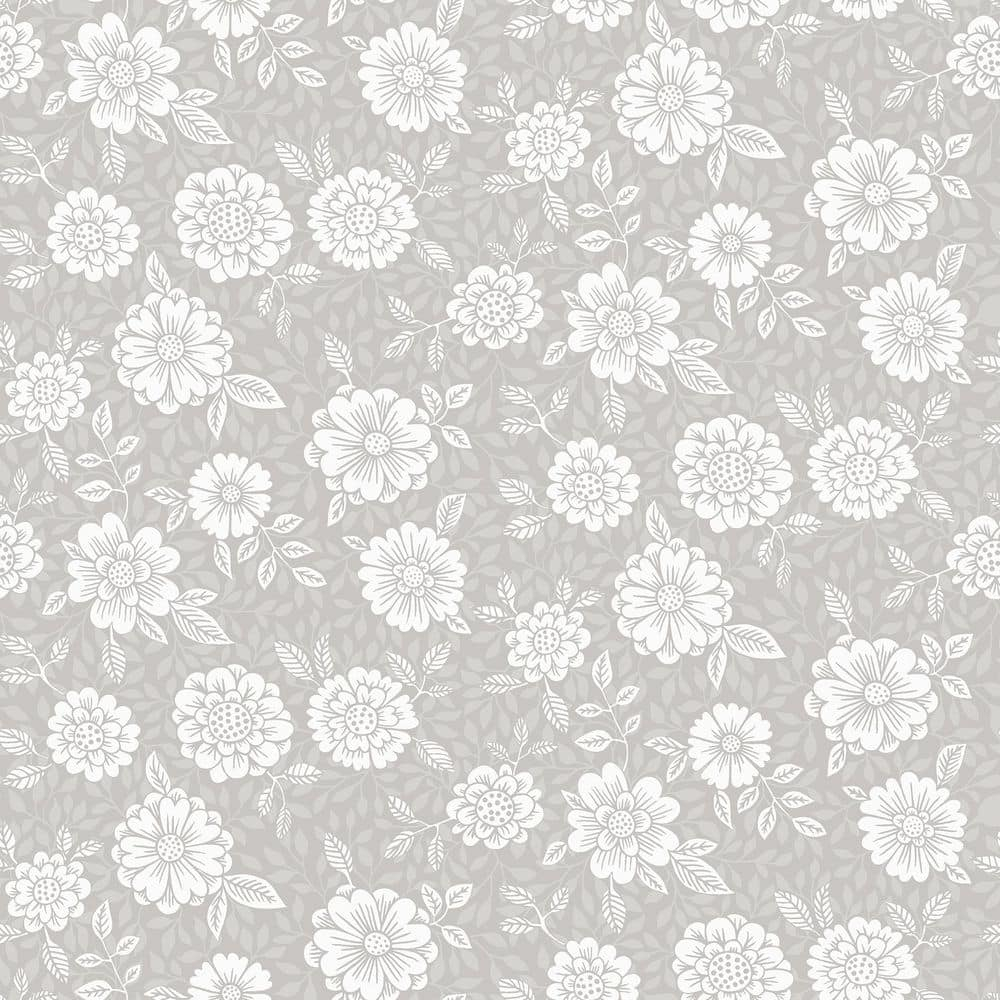 Lizette Grey Charming Floral Paper Matte Non-Pasted Wallpaper Roll