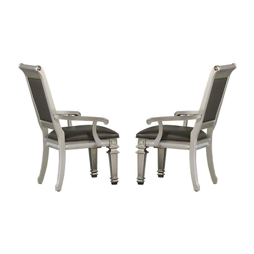 Faux Leather Upholstered Arm Chair, Gray And Silver, Set of 2