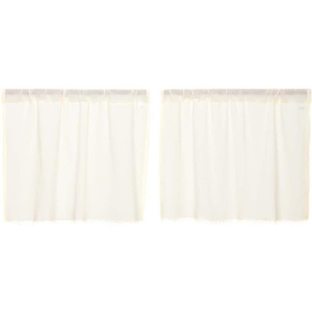 VHC Brands Tobacco Cloth Fringe Curtains Tier Set, L24xW36, Antique White