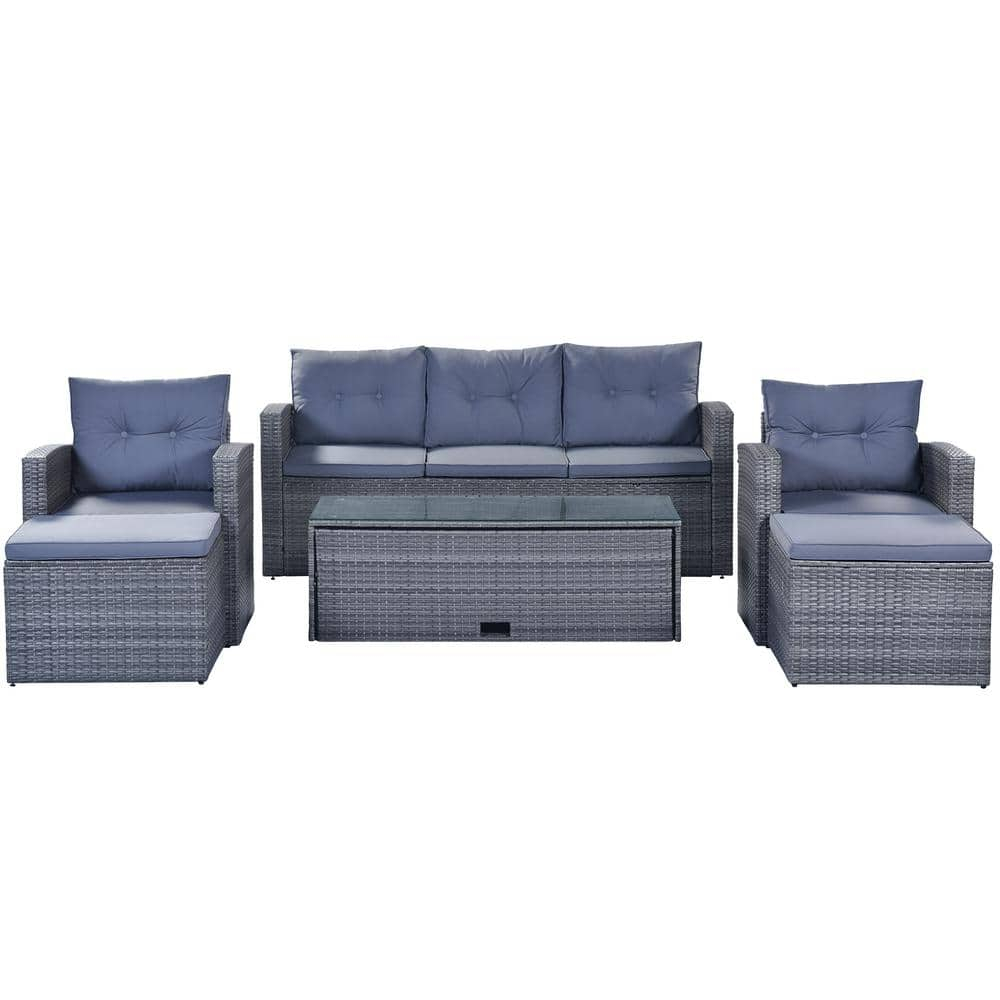Outdoor Sectional Sofa Set, Patio Outdoor Furniture Wicker with Powder Coated Steel and Cushions for Pool Backyard Lawn, Gray